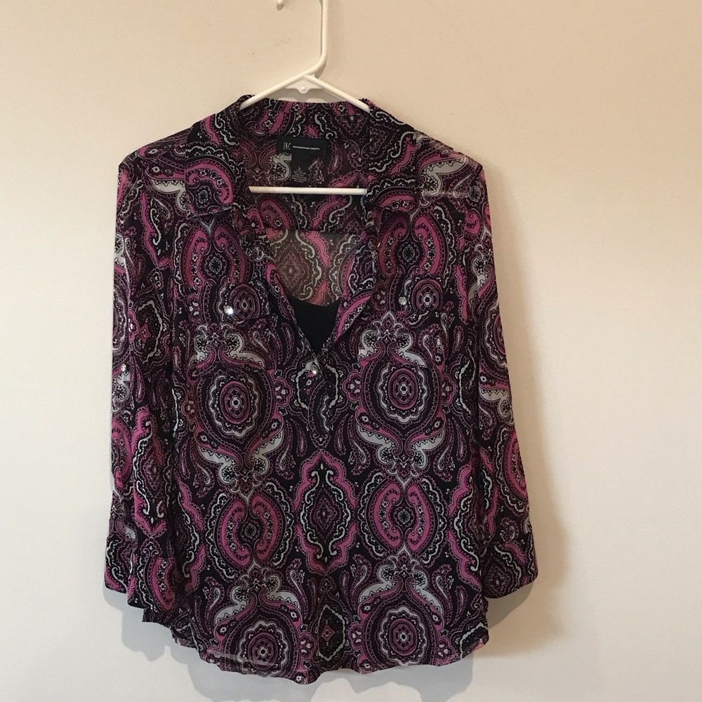 INC International Concepts Paisley Blouse in Pink and Black